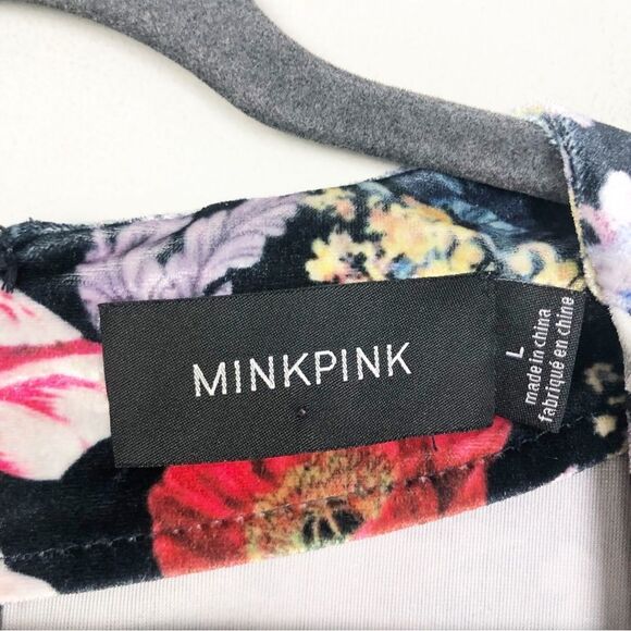 MINKPINK | Velvet Botanical Playsuit Deep V Romper Shorts Women’s Size Large - Picture 12 of 13